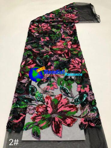 2023 High Quality African Embroidery Multicolor Sequins Lace Fabric Latest Heavy Beads Nigeria Lace Fabric For Woman Party Dress