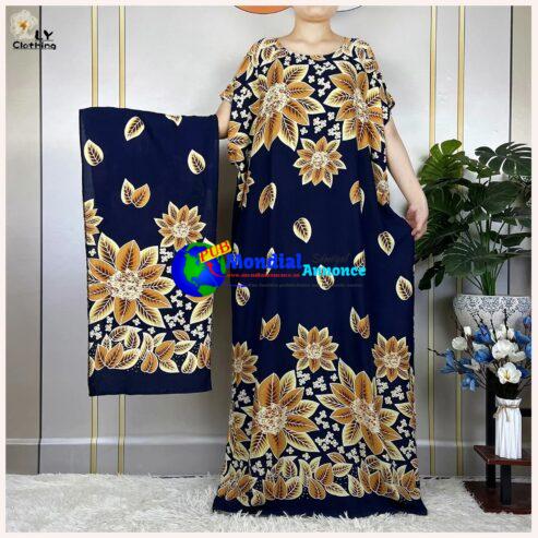 2023 Muslim Summer For Women Short Sleeve Print Floral Cotton Loose Femme Robe Traditional African Islam Nigeria Casual Dress