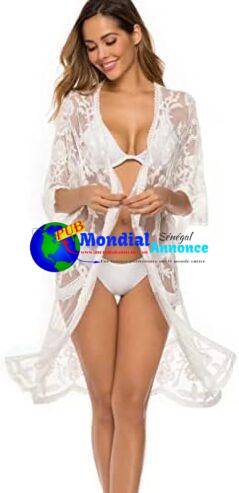 Shuanghao Tunique Tenue Pareo Paréo Kimono Robe Caftan Kaftan Cache Maillot de Bain Femme de Plage Ete Long Dos Nu Noir Blanc Gilet Dentelle Grande Taille Boho Crochet Mousseline Femme été ¨¦t¨¦ Sexy