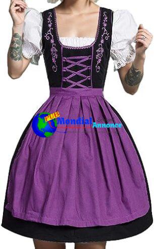 QWUVEDS Oktoberfest 2023 Tenue allemande pour femme grande taille avec encolure carrée, tablier, costume de bière, robe de fête de la bière, robe de mariage, taille 52