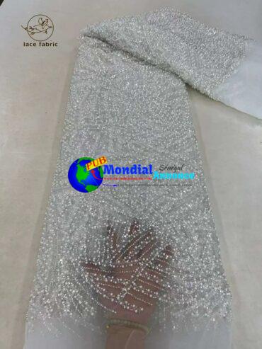 White African Beads Lace Fabric 2023 High Quality Sequins Beaded Nigeria French Tulle Fabric Embroidery For Women Wedding Dress