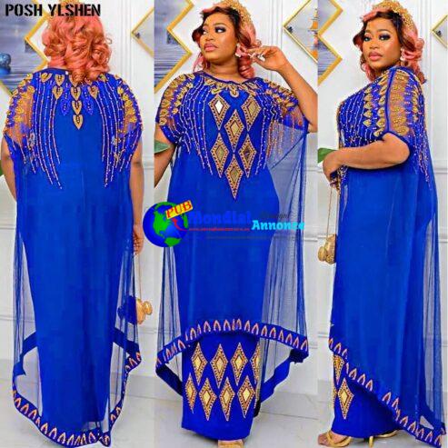 Fake Two-Piece African Dresses for Women 2023 Traditional Nigeria Mesh Hot Drill Caftan Dress Abaya Musulman Robe Femme Clothes