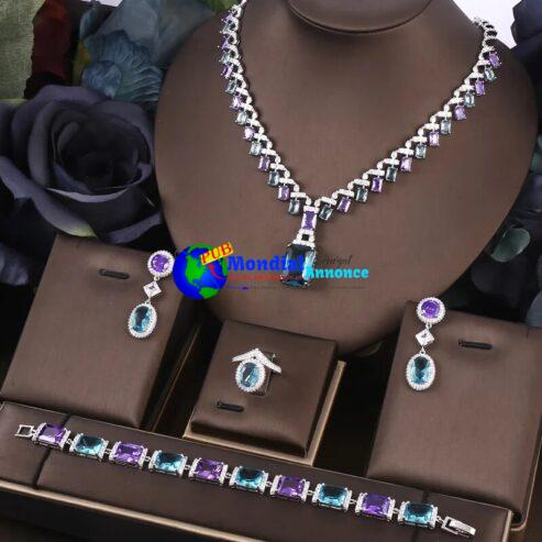 Janekelly 4pcs Bridal Zirconia Full Jewelry Sets For Women Party, Luxury Dubai Nigeria CZ Crystal Wedding Jewelry Sets