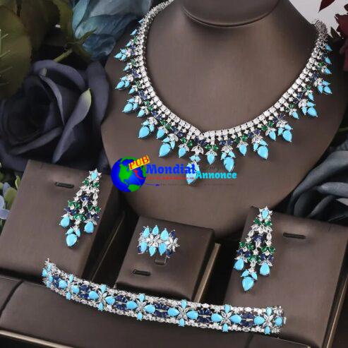 Janekelly 4pcs Bridal Zirconia Full Jewelry Sets For Women Party, Luxury Dubai Nigeria CZ Crystal Wedding Jewelry Sets