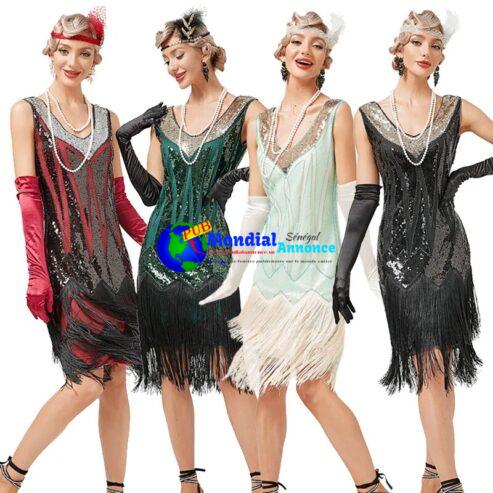 1920s Vintage Dress Beaded Sequin 30S Flapper Dresses Prom Wedding Women Vintage Dress V Neck Beaded Fringed Tassels