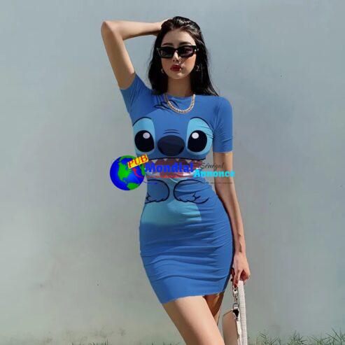 2022 Disney Stitch cartoon print sexy tight fitting dress summer fashion bag hip beach party High street dresses Everyday dress