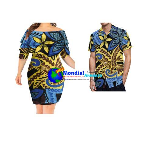 2022 New Arrivals Pacific Island Art 6XL Double Shawl Dress Samoan Polynesian Ethnic Style Party Dresses