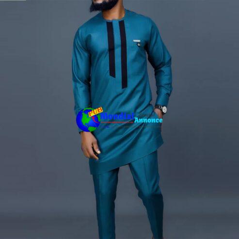 2023 African Men’s New Wedding Native Wears Mens Long Sleeves Outfit Solid Color Modern Dashiki Shirt & Pants Wedding Dress