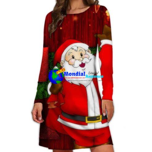 2023 Cute Christmas Santa Claus 3D Print Dresses For Autumn Long Sleeve Loose A-Line Dress Casual Women Party Dress Winter Robe