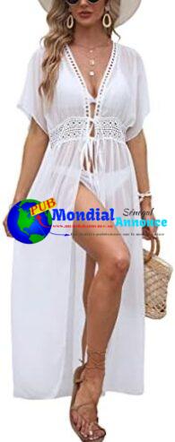 Codkkre Robe de Plage Femme Kimono Long de Plage Cache Maillots de Bikini en Mousseline Maillot de Bain Cover Up Sexy Beach Bikini Cover Up