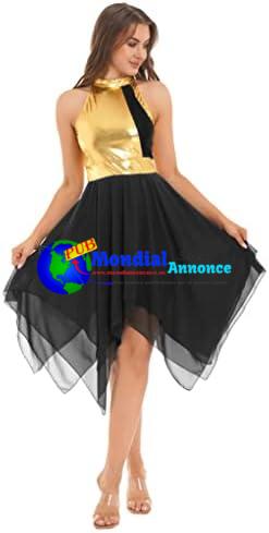 Runhomal Métallique Robe Danse Lyrique Femme Justaucorps Gymnastique Rythmique Robe Danse Classique Tenue Patinage Artistique Latine Costume Spectacle S-3XL