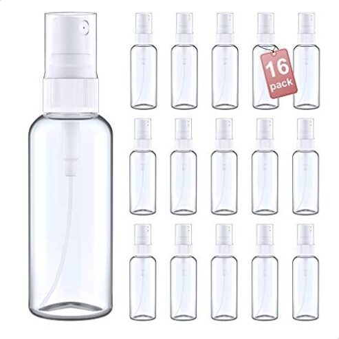 LG Luxury & Grace Lot de 16 Flacons Vaporisateurs, 60 ML. Bouteilles de Spray en Polyéthylène Transparent. Bouteilles de Voyage Rechargeables. Atomiseurs pour Parfums et Cosmétiques.