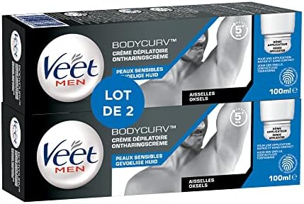 Veet MEN – Lot de 2 Crèmes Dépilatoires avec Dôme Applicateur – Peaux Sensibles – 2×100 ml