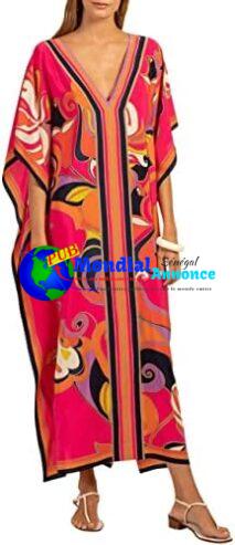 Bsubseach Femme Caftan Robe Cache Maillot de Bain Kaftan Maxi Longue Tunique Bohème Boho Eté Djellaba Kimono Rose Rouge