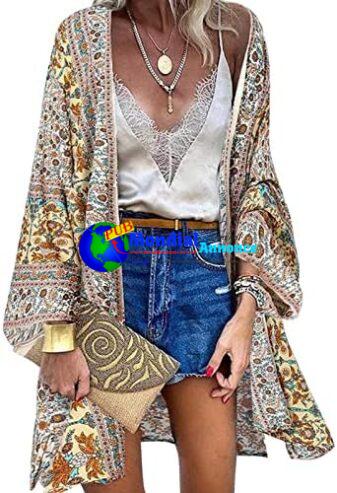 Svanco Cardigan Kimono Femme Été Rayonne de Soie Gilet Cardigan de Plage Paréo Bikini Cover Up imprimé Tops Outwear Châle Lâche Floral Couverture en Cache Maillot de Bain Casual