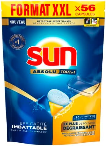 Sun Pastilles Lave-Vaisselle Absolu Tout-en-1 Dégraissant 56 Capsules Lave-Vaisselle