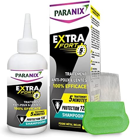 Paranix Extra Fort 5 minutes Shampooing Anti-Poux et Lentes 100% efficace* 3 en 1 : traite, lave et protège – 200 ml – Peigne fin en métal inclus