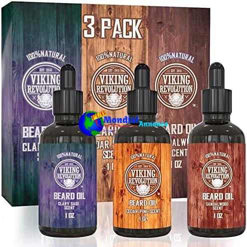 Viking Revolution Kit De Huile Barbe Homme 3x28g – Aux Parfums De Bois De Santal, Cèdre Et Pin & Sauge Sclarée – Hydratante & Nourrissante