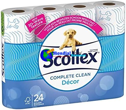 Scottex Papier Hygiénique Classic Clean Décor 24 rouleaux, Blanc, 24 Unité (Lot de 1)