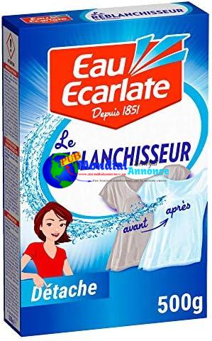 Eau Ecarlate Reblanchisseur, Poudre (0.500kg), Spécial Blanc, Anti-Grissaille + Détache, Préserve les vêtements blancs, Non parfumé