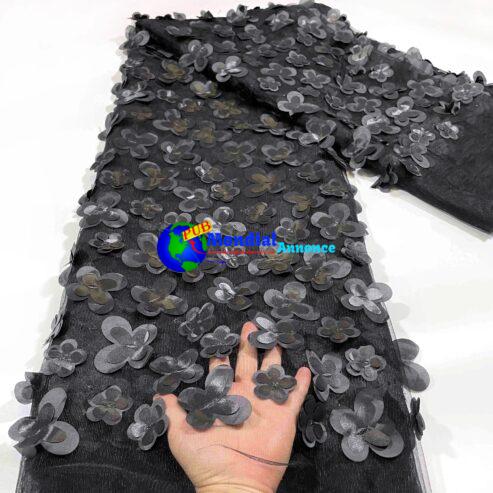 Black African Lace Fabric 2023 Nigerian Laces Fabric High Quality Net 3d French Tulle Lace Fabric 5 Yards for Women Dress M2846