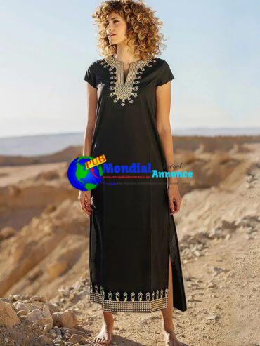 Bohemian Black Embroidered Long Dress Beach Cover-up Sarong Kaftan Pareo 2023 Summer Women Swimsuit Beachwear Robe Maxi Dresses