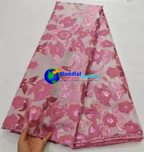 Brocade Lace Fabrics 2023 High Quality Pink  Nigeria Fabric 2023 Jacquard Fabric Materials Fabrics For Woman Dress Wp231-1