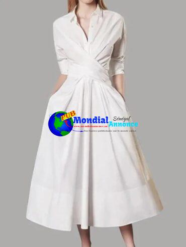 Dresses for Women 2023 Spring Summer Lapel Solid Strap Long Sleeve Dress White Dress Women Clothing Streetwear Evening Dresses