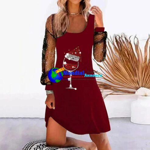 Fashion Women Long Sleeve Print Short Dress 2022 Spring Autumn Elegant Ladies Dress Casual Mesh Patchwork Party Dresses