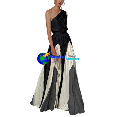 Freeacy 2023 New Female Printed Elegant Chic A-line Pleated Party Dress Summer One-Shoulder Prom Evening Maxi Dresses For Women