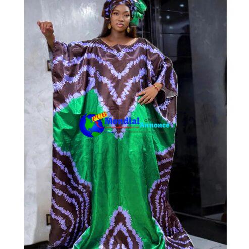 Green African Dresses For Women Traditional Clothing Original Riche Dashiki Robe Noble Lady Printed Evening Gowns With Scarf