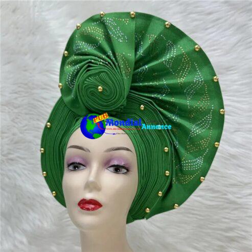 High Quality African Nigeria Gele Elegant Helmet With Stones Headband Turban Head Scarf Head-Hat Auto Gele Brand New Hats 7L1181