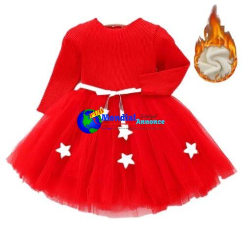 Infant Baby Christmas Dress Knit Gauze Velvet Red Dress Toddlers Girls Kids Clothes Long Sleeve Warm Sweater Dress