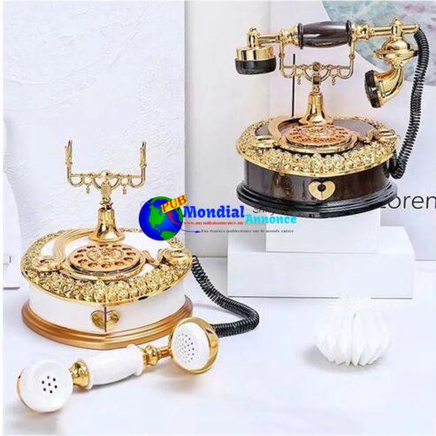 Light Luxury Telephone Music Box Retro Old-fashioned Classic Style Dial Telephone Miniatures ABS Music Box Birthday Gift