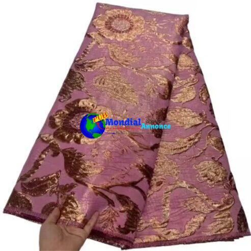 Multicolor African Brocade Jacquard Lace Fabric 2023 Pink Nigeria Gold Line Tulle Lace Fabric For Women Party Dress Blue