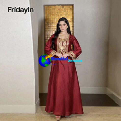 Muslim Abaya Formal Long Dresses  for Women Dubai Elegant and Pretty Embroidery Round Collar Pagoda Sleeve Slim Fit A-line Skirt