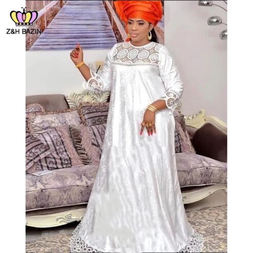 Original Bazin Riche Swiss Voile Lace Long Dresses For African Nigeria Women Party Ribbon With Guipure Scarf Basin Riche Dashiki