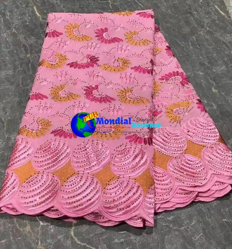 Pink Tuiss Dubai Cotton African Lace Fabric 2023 High Quality Swiss Voile Lace with Stones Nigeria Fabric for Women Dress P8062