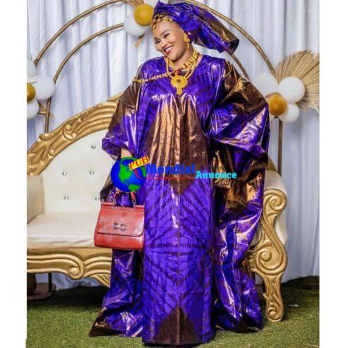 Purple African Dresses For Women Traditional Wedding Party Clothing Original Riche Dashiki Robe Printed Evening Gowns With Scarf