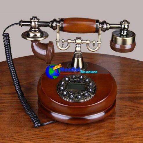 Rotary Landline Telephone Wood Classic Rotary Dial Phone Landline, Redial, Old Fashioned Corded Desk Phone For Home And Office