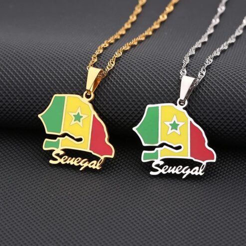 SONYA Enamel Drop Oil Senegal Map Flag Pendant Necklace For Women Girls Stainless Steel Senegaleses Jewelry Ethnic Party Gifts