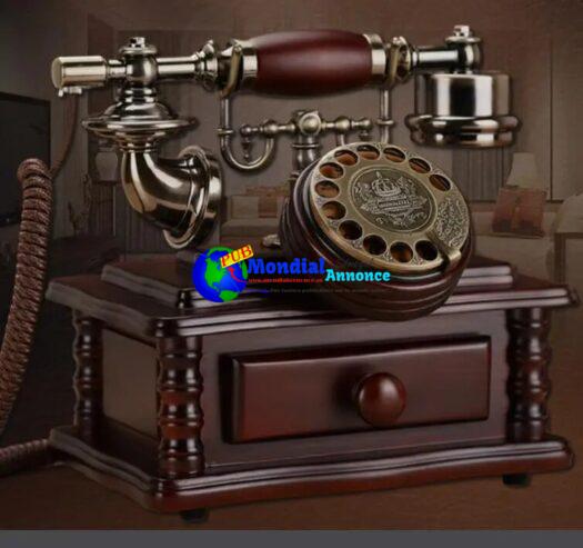 Solid Wood vintage telephone household Antique fashioned Redial function Rotary dial telephone