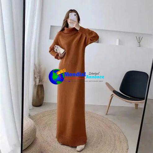 Turtleneck Knitted Long Dress Women Oversized Sweater A Line Dresses Korean Elegant Solid Thicken Casual Long Robe Vestidos New