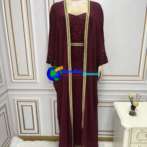 Two Piece Dress Set African Dresses for Women 2023 Islam Abaya Nigeria Sexy Mesh Hot Drill Caftan Musulman Robe Femme Clothes