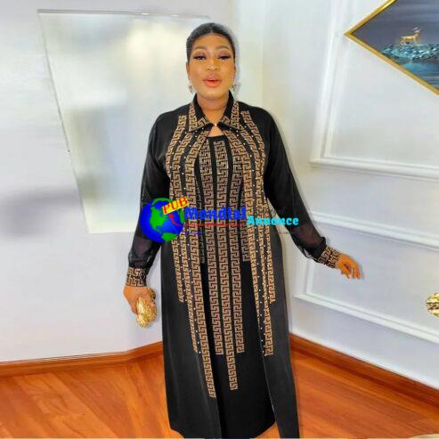 Two Piece Dress Set African Dresses for Women 2023 Traditional Nigeria Chiffon Hot Drill Caftan Abaya Musulman Robe Feme Clothes