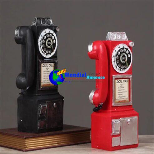 Vintage Telephone Model Classic Look Dial Pay Phone Wall Hanging Ornaments Retro Home Figurines Phone Miniature Decoration Gift