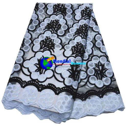 White And Black Lace Fabric Hot Selling African Tulle Lace Fabric 5 Yards Nigerian Lace For Wwomen Dress