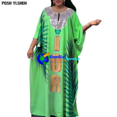 With Headtie Plus Size Dress African Dresses for Women 2023 Traditional Nigeria Sequins Caftan Abaya Musulman Robe Femme Clothes