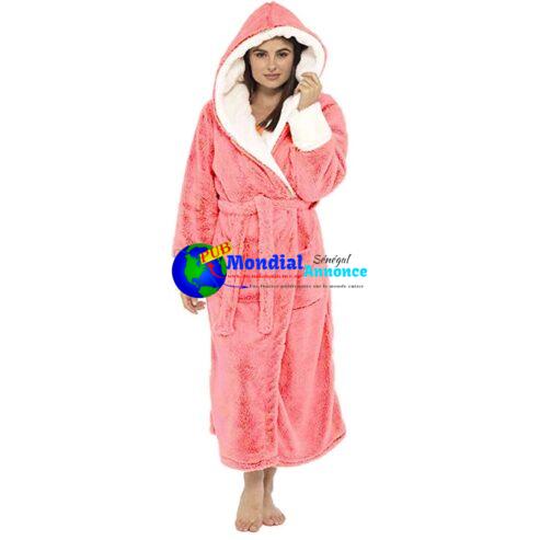 Women Winter Plush Lengthened Warm Shawl Bathrobe Home Clothes Pure Color Long Sleeved Female Robe Coat