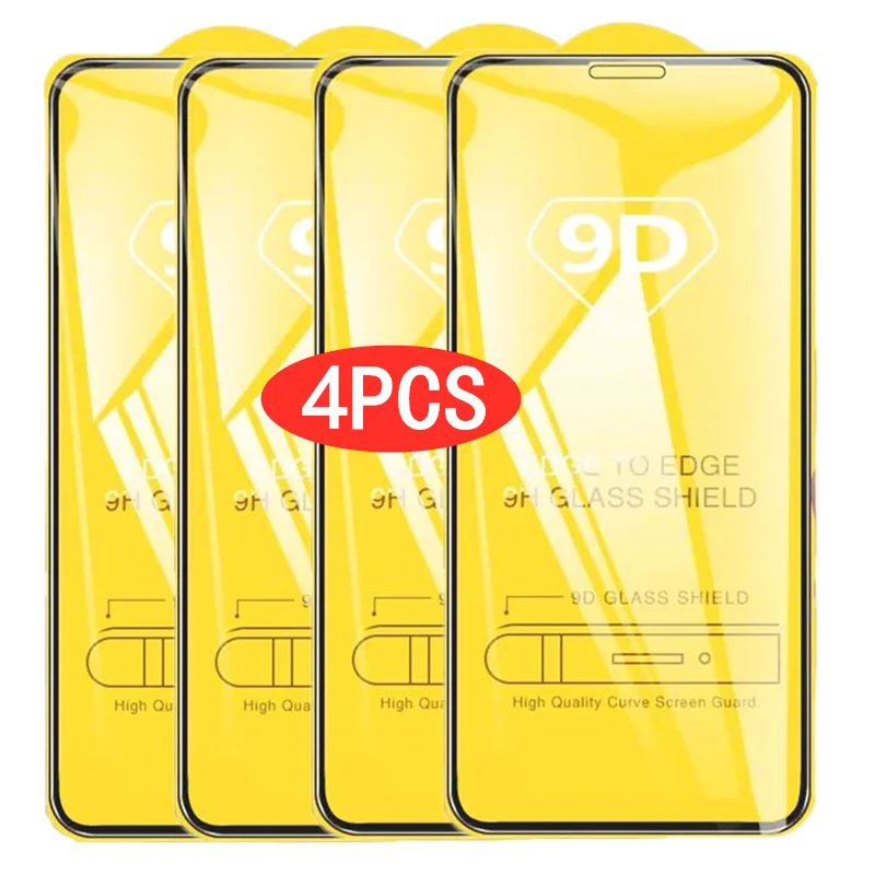 1-4PCS 9D Screen Protector Tempered Glass for IPhone 14 13 12 11 Pro Max Protective Glass on IPhone X XR XS Max 7 8 6S 14 Plus